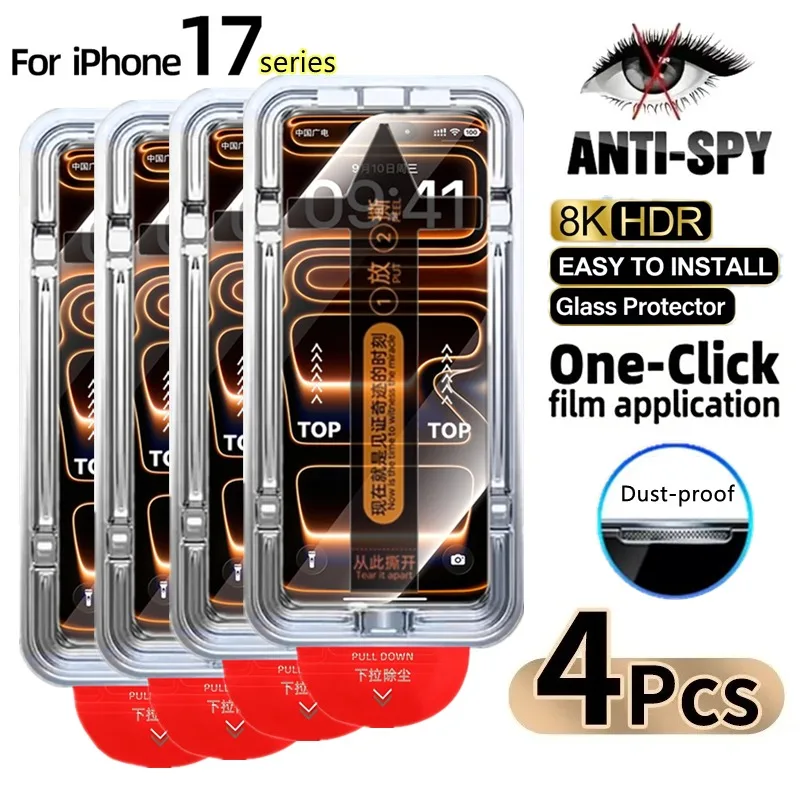 

4Pcs Arc Edge Privacy Tempered Glass For iPhone 17 16 15 14 13 11 12 Pro Max Plus XR XS Anti-spy Screen Protector Easy Install