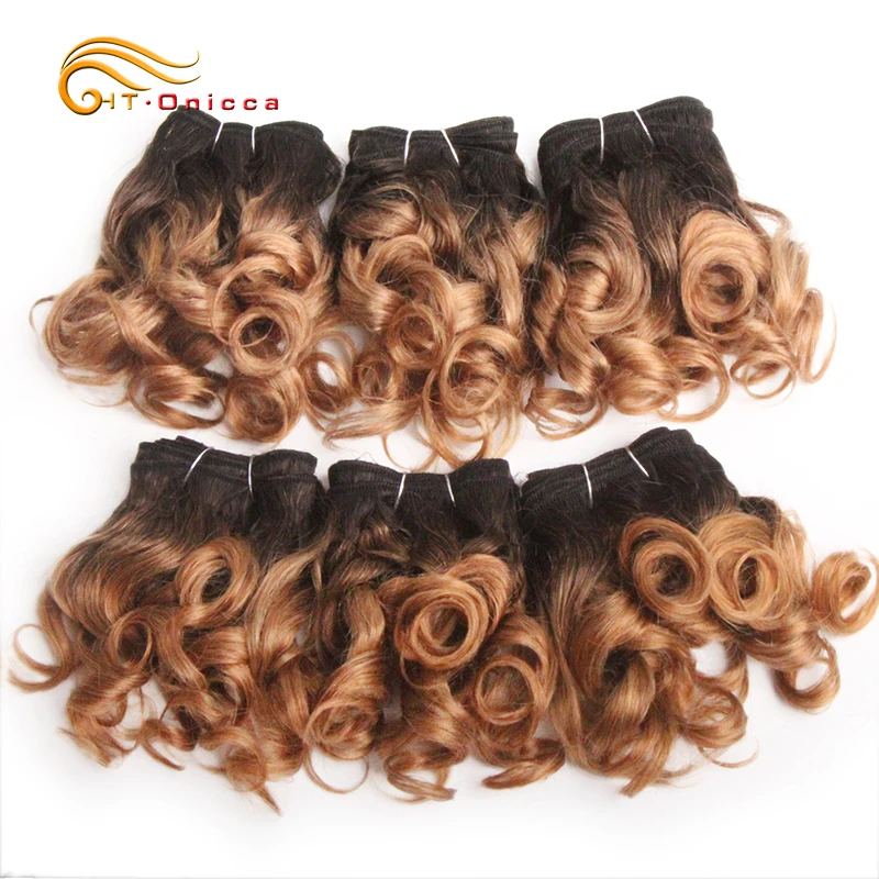 6 Pcs/Lot Curly Hair Bundles 8 Inch Ombre Brazilian Hair Weave Bundles Color 1B/2/4/30/33/99J/27 Human Hair Extension Remy