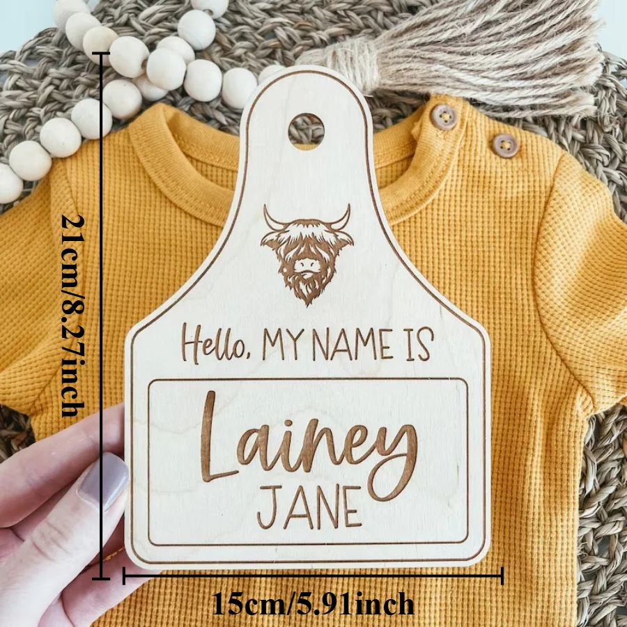 Personalized Wooden Baby Name Announcement Tag,Custom Hello My Name Is Sign,Newborn Photo Prop for Baby Shower Keepsake Gift