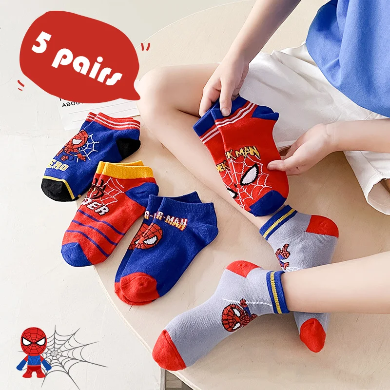 5 Pairs Cartoon Socks for Baby Boys Spiderman Anime Figure Cotton Socks Superhero Iron Man Captain America Children Sports Socks