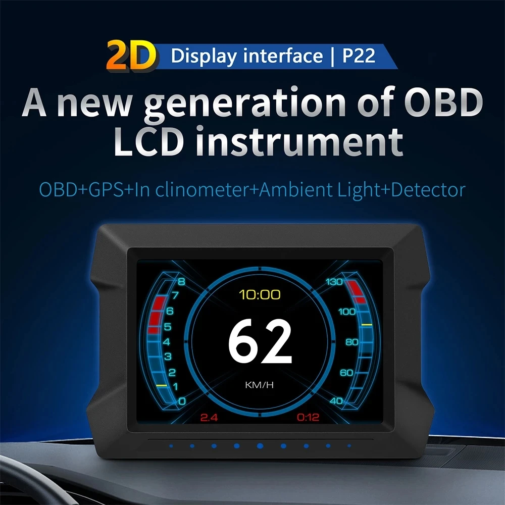 

NEW P22 Dual System HUD OBD2 GPS Head Up Display Speedometer Slope Tilt Meter With Speeding Low Voltage Alarm