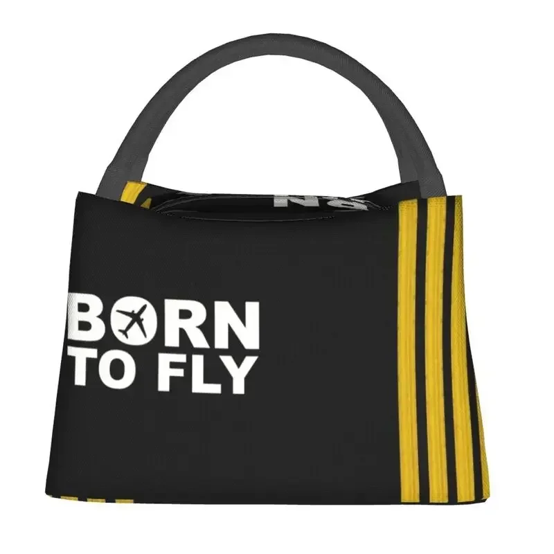 Born To Fly Captain Stripes Thermal Insulated Lunch Bags Women Pilot Air Fighter Resuable Lunch Tote Storage Meal Food Box