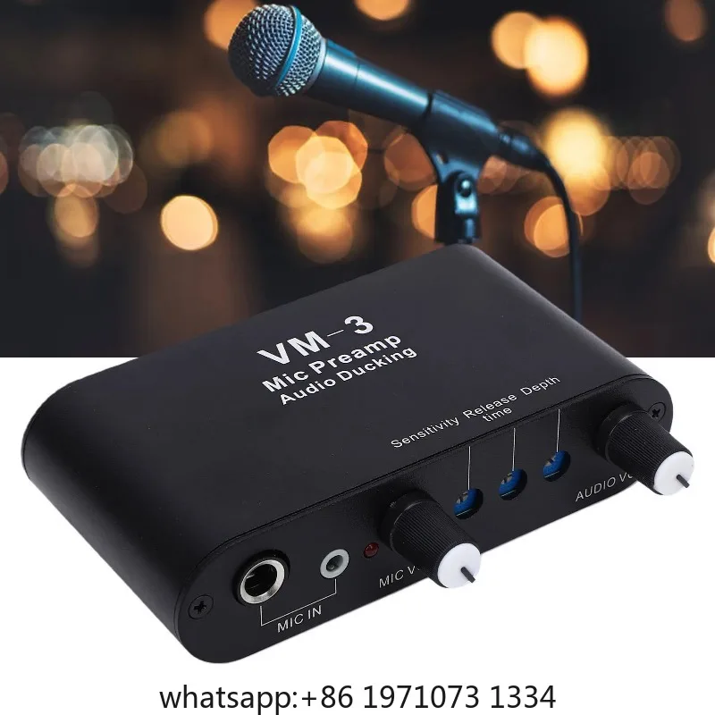 Microphone Preamp 3.5mm 6.35mm Mic Input AV Input Output 36dB Adjustable Gain Mic Preamplifier with Sound Ducking for Mics