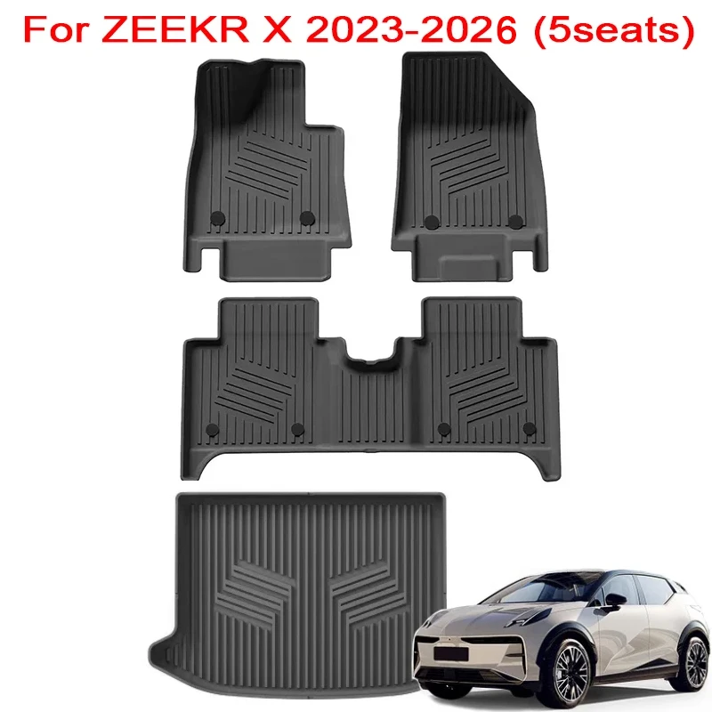 

for ZEEKR X 2026 2025 2024 2023 5seats Car Floor Mats Cargo Liner Trunk Mat TPE 3D All-Weather Accessiories Black LHD