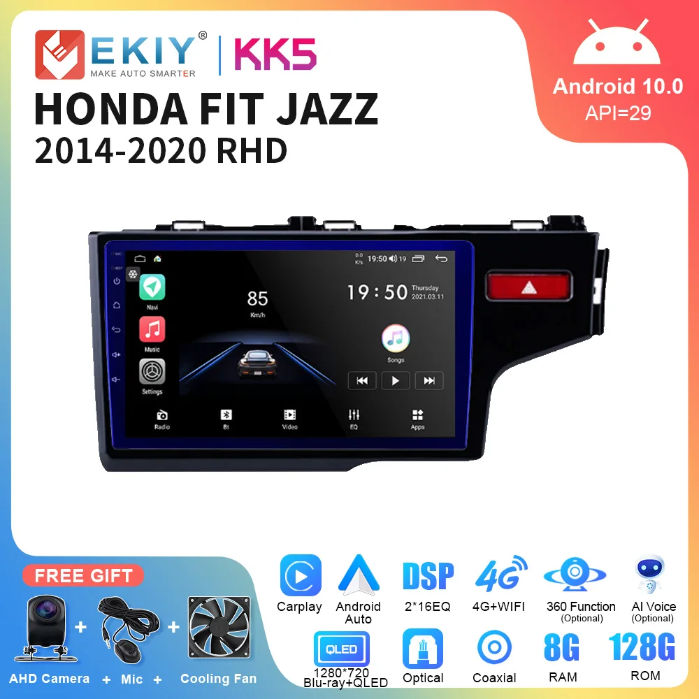 

EKIY KK5 автомобильный радиоприемник Android Авто CarPlay для Honda Jazz 3 2015-2020 RHD DSP мультимедийный плеер навигация GPS 4G WIFI без DVD