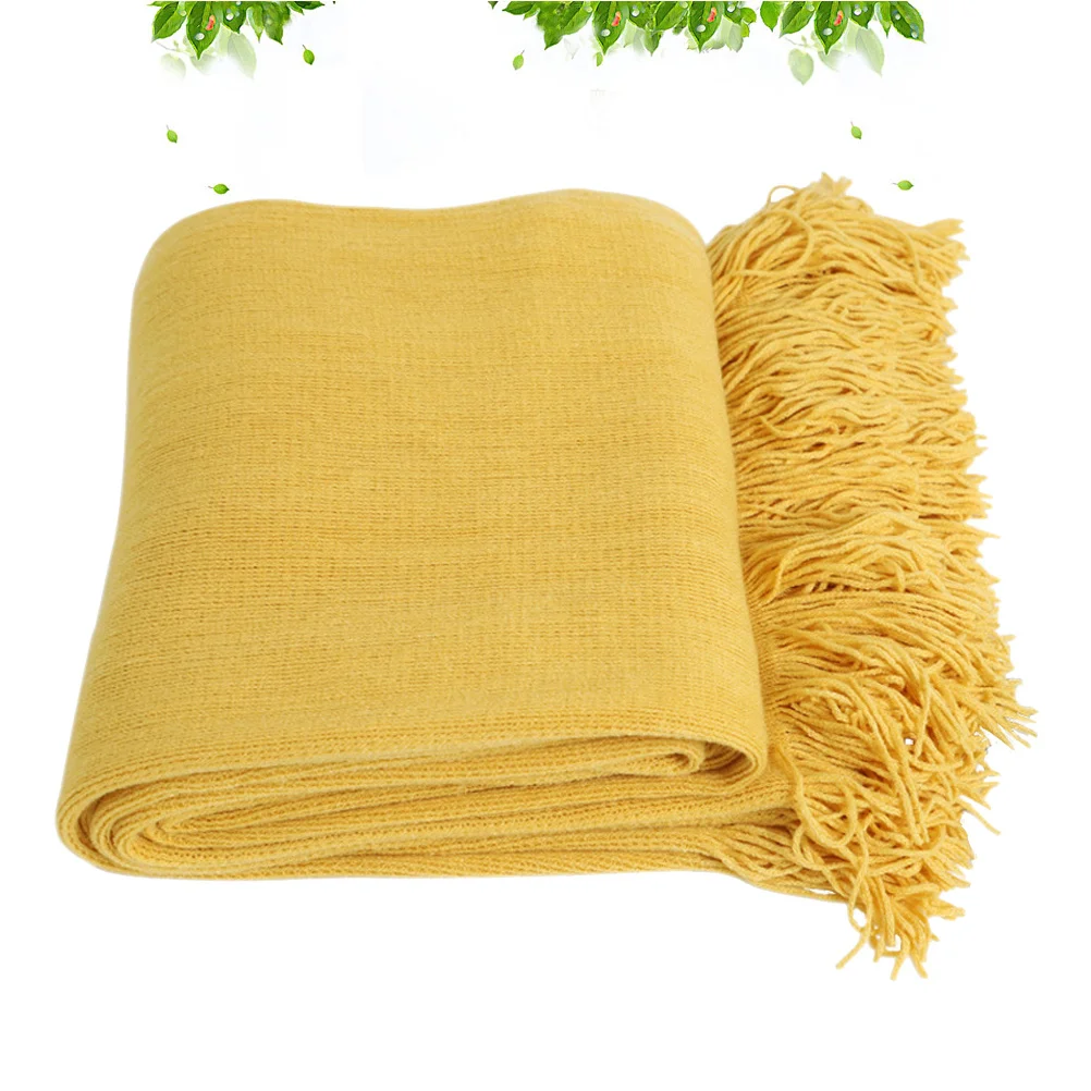 

170x127cm Nordic Style Blanket Stylish Solid Color Fringed Knitted Throw for Travel Bedroom Living Room Use Comfortable