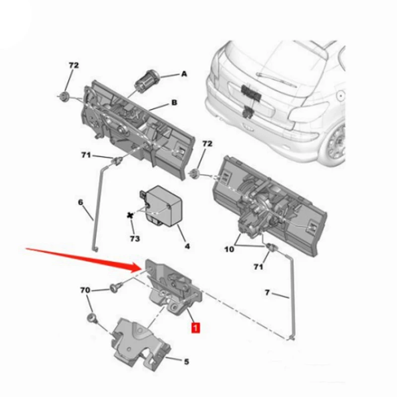 1Set Car Rear Door Lock+Block 871951 8724C0 872447 For Peugeot 206 207 Citroen C2 2005-2008 Back Luggage Block Latch