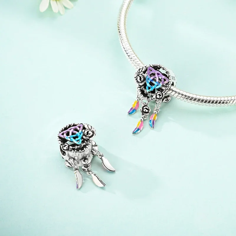 Nuevo Abalorios de atrapasueños de plata 925, cuentas de elefante coloridas compatibles con Pulsera Original Pandora, joyería fina Diy, regalo para hacer mujeres