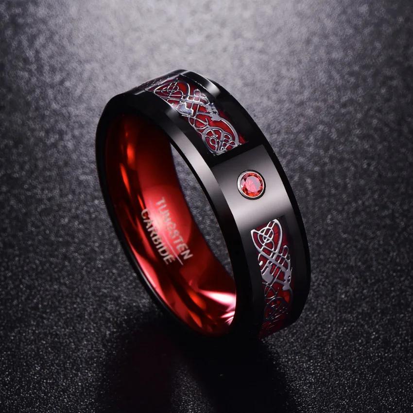 Nuncad Tungsten Carbide Ring 8MM Wide Red Polish Men\'s Classic Jewelry Wedding Band Ring Tungsten Steel Ring Comfort Fit