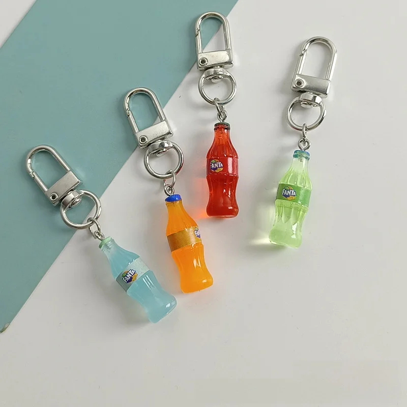 LLavero de aleación de resina Fanta Coca-Cola Sprite con hebilla para puerta, diseño de botella de bebida, regalo para mejor amiga