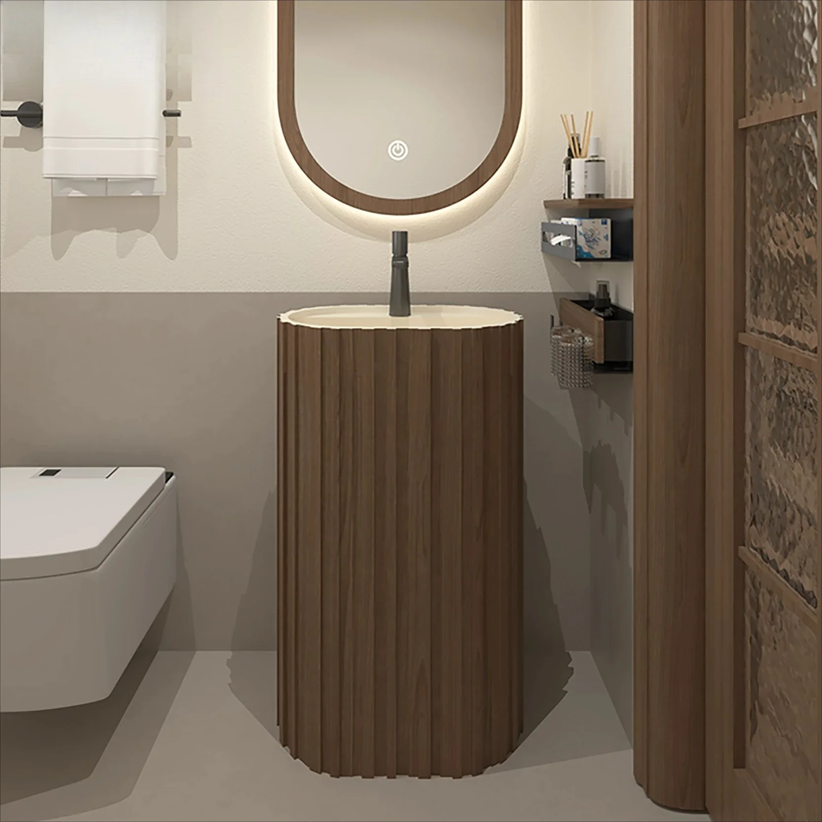 xx-Medieval Style Chinese Log Column Basin Designer Personalized Art And Creativity Integrated Floor-to-ceiling Wash Basin