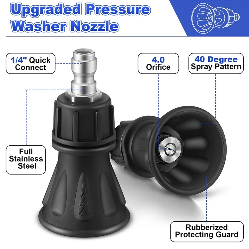 A25F-2Pack 40 Degree Pressure Washer Nozzle Guard With 4.0 Orifice,Stainless Steel Pressure Washer Nozzle,1/4In Quick Connect