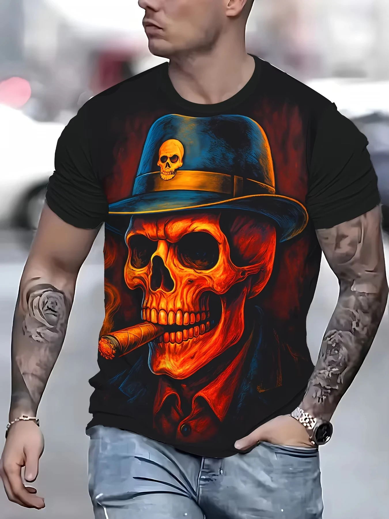 

3D Printed Men's Short-Sleeved T-Shirt High-Quality Polyester Casual Streetwear for Gatherings Summer
