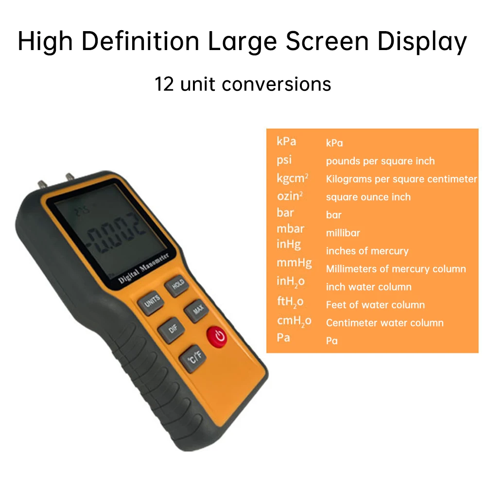 Imagem -04 - Manômetro Digital Diferencial Manômetros de Pressão ar Testador Ferramenta de Medição de Temperatura Interna Tubos Dispositivo de Medição de Pressão