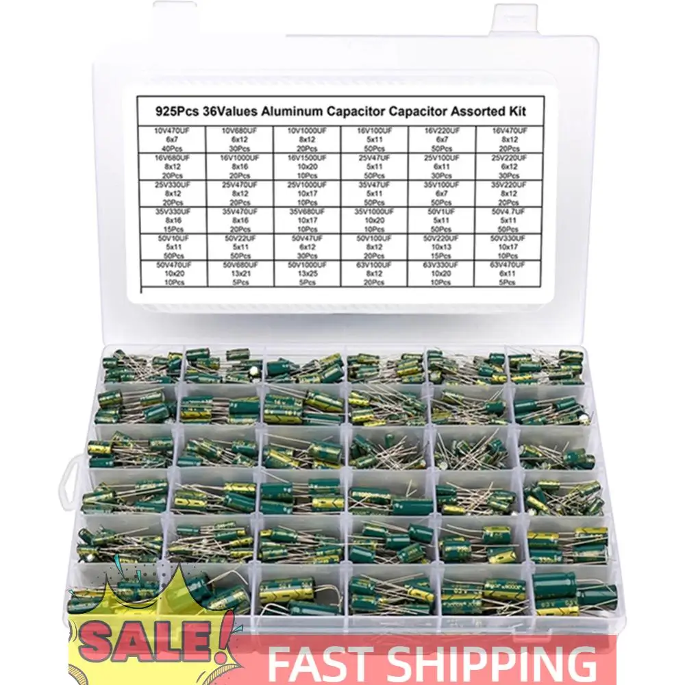

15/24/36 Values 225/460/925Pcs Variable Capacitors Assorted Kit High Frequency Low ESR Aluminum Capacitors Set for DIY Projects