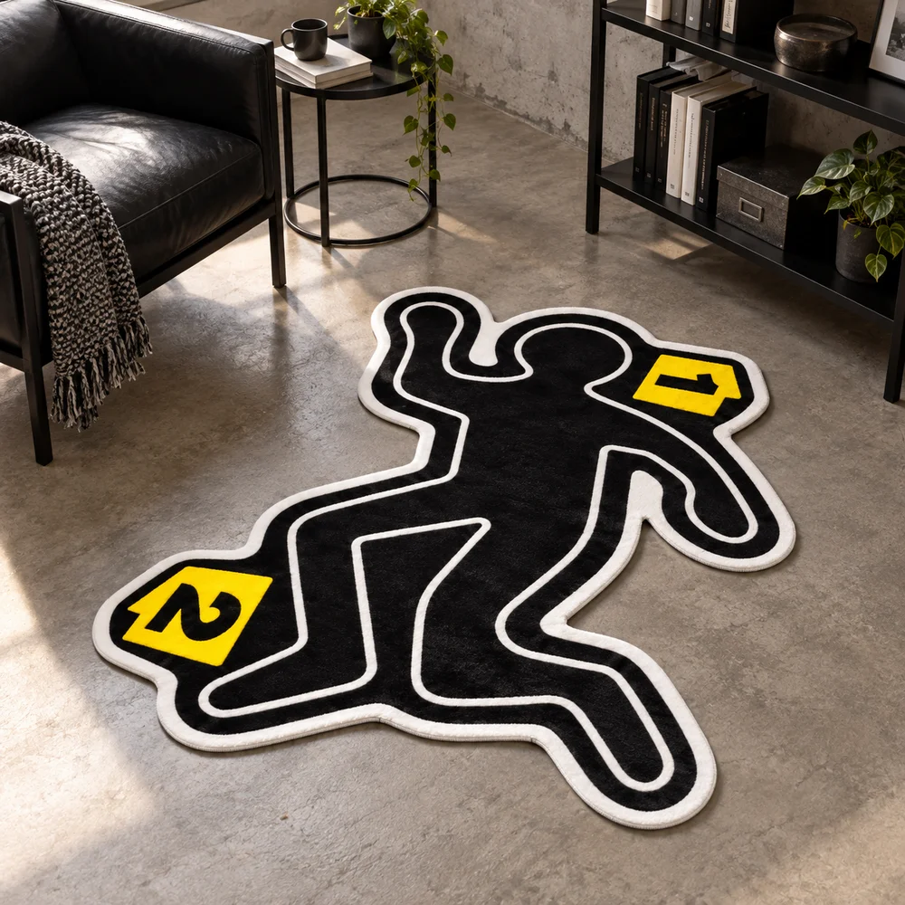 Crime Scene Chalk Outline Shaped Area Rug Soft Plush Detective Evidence Floor Mat for Bedroom Living Room Entryway Home Decor