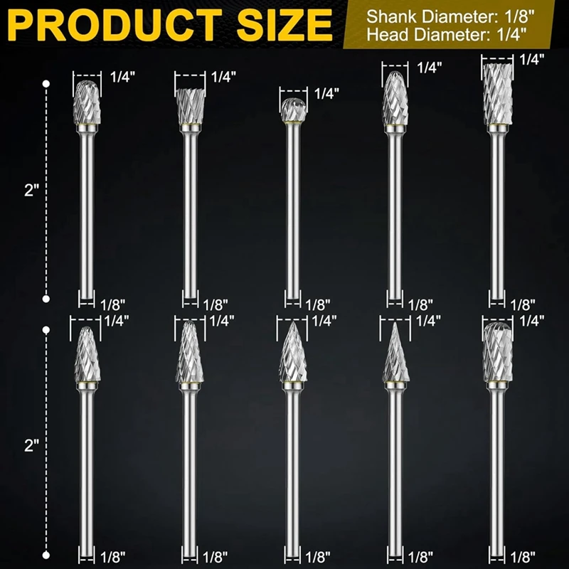 Imagem -06 - Carbide Burr Conjunto para Dremel Rotary Die Grinder Ferramenta Rotativa Rasp Bits Acessórios em 8in Shank 10 Pcs