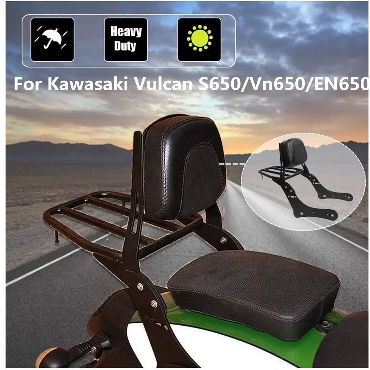 Motorcycle Rear Luggage Cargo Rack With Passenger Sissy Bar Backrest Cushion Pad For Kawasaki Vulcan S 650 VN650 EN650 2015-2022