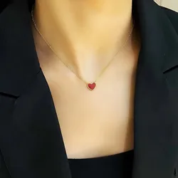 Double-sided heart-shaped love pendant titanium steel necklace female plated 18K rose gold collarbone chain fashion hundred with