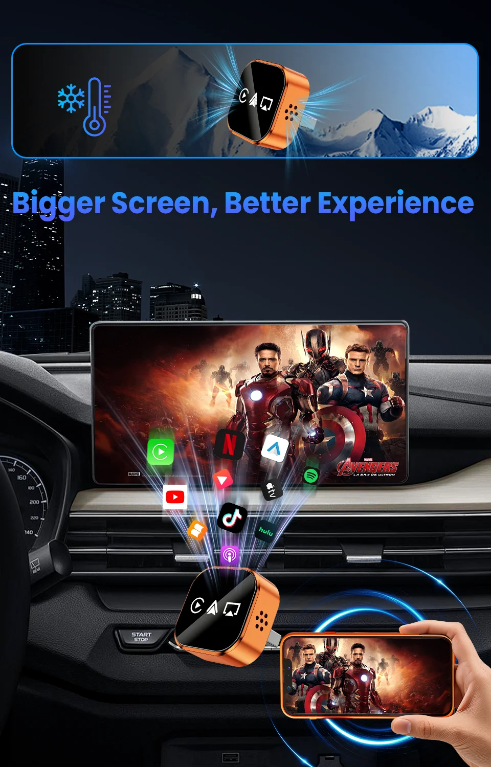 CarRocket 4-in-1 Upgrade Wireless Carplay Adapter Android Auto Mirror Link Smart MiNi AI Box Plug & Play für Toyota Ford Benz VW – Detail 5