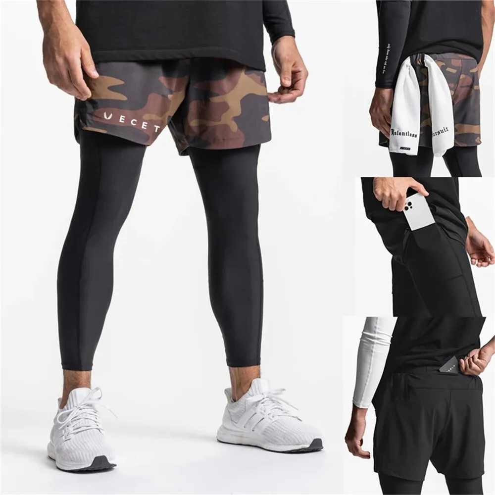 

2022 Men 2 in 1 fashion Pants Bodybuilding Fitness Joggers Summer Quick-dry Sport Pants Male Running Beach Brand Sweatpants