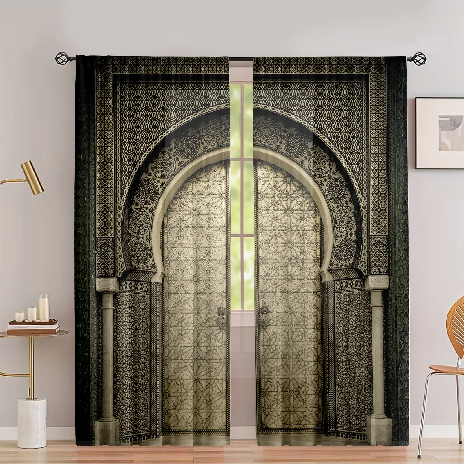 Middle Eastern arch pattern printed curtains, Christmas decorations, bedroom and living room, home decoration, room decoration