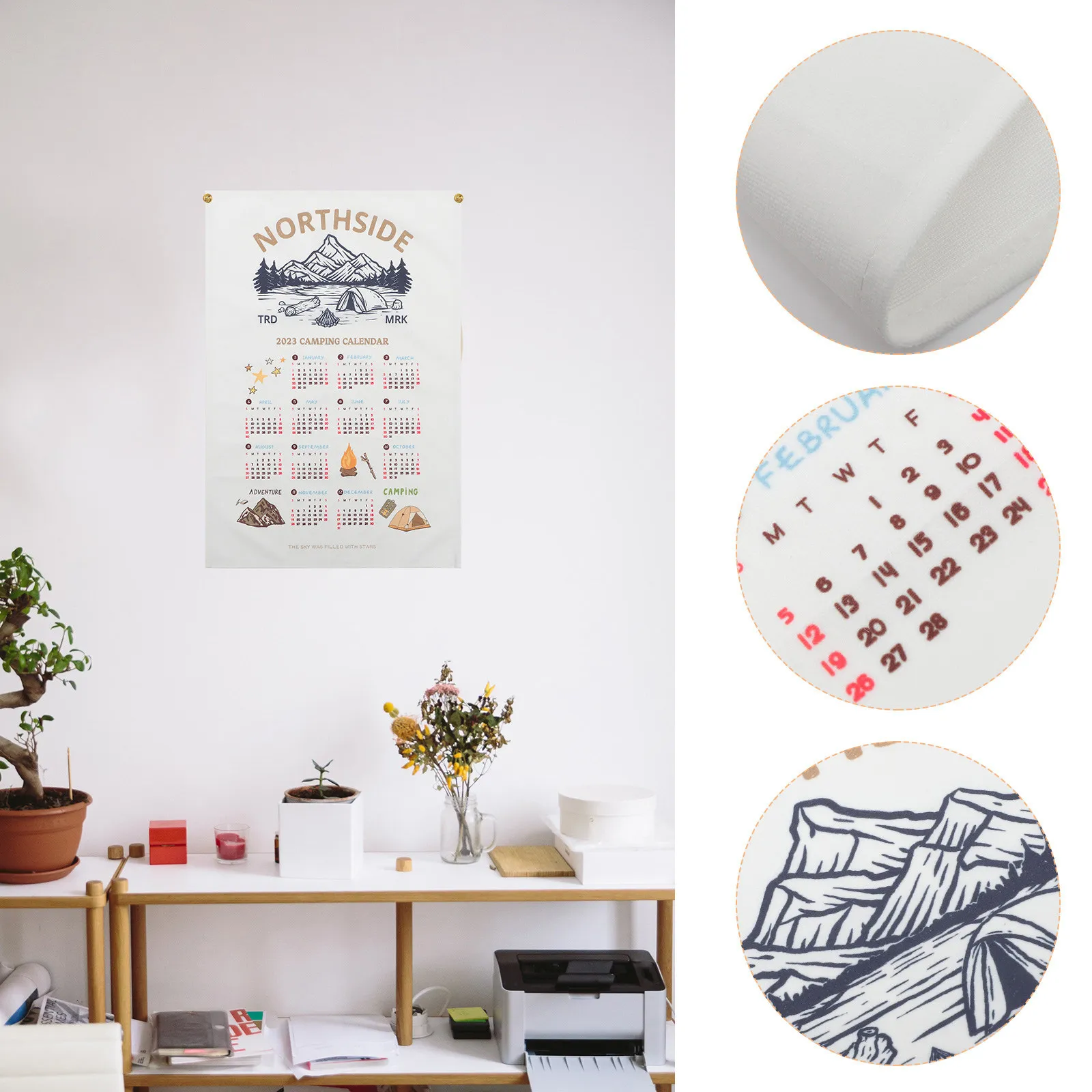 

1pcs Background Cloth Camping Theme Wall Hanging Decor For Room Bedroom Dormitory 2023 Cloth Calendar Printing Decorative Wall