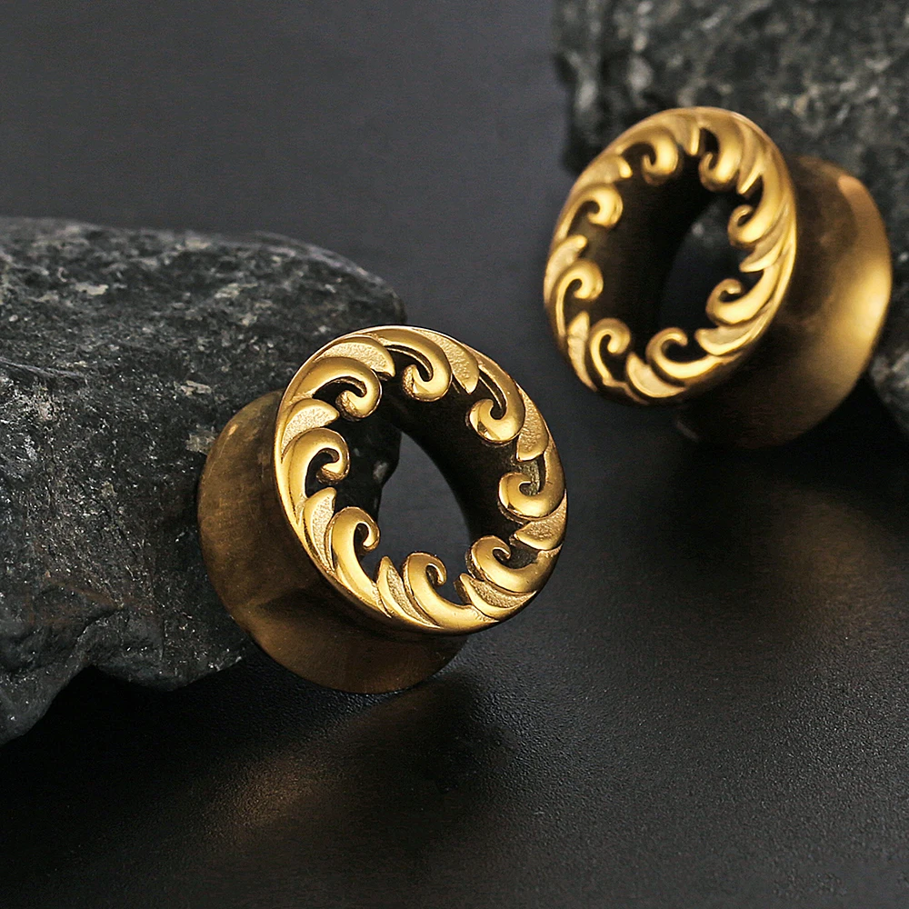 Giga 2Pcs Flame Stainless Steel Ear Gauges Tunnels Plugs Flare Expander Stretcher Piercing Body Jewelry Unisex Casual