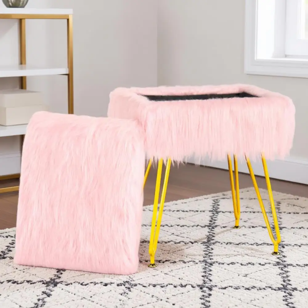 

Padded Storage Vanity Stool with Anti-Slip Base, Multifunctional Side Table for Makeup and Bedroom, Pink