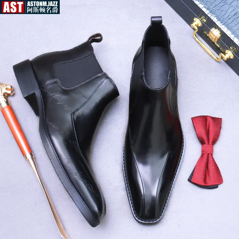 British Style Chelsea Boots for Men Ankel Boots High Top Business Dress Boots Antumn Bota Masculina Business Leather Shoes