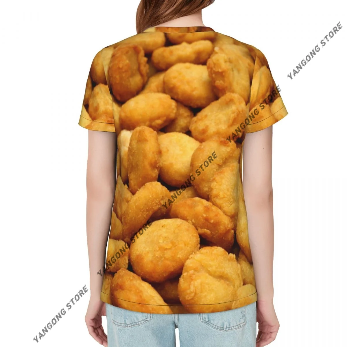 T Shirt Women Tasty Chicken Nuggets Tee Shirt Casual Round Neck Short Sleeve Streetwear Female T-Shirt
