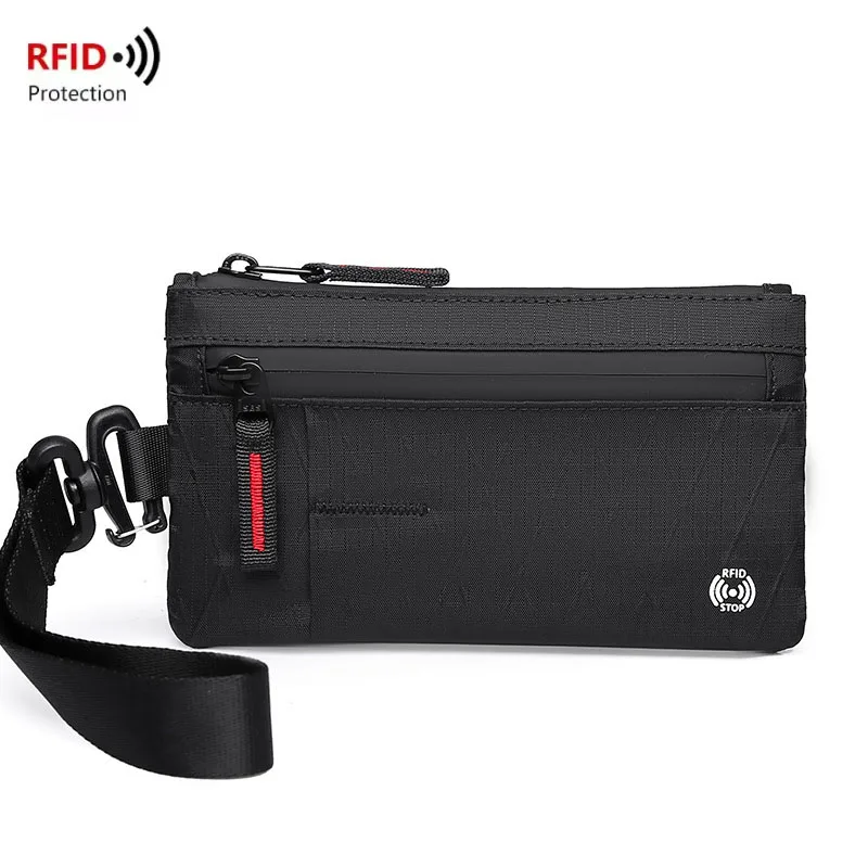 

Кошелек-клатч на молнии с ремешком на запястье, держатель для паспорта, кошелек на молнии и чехол для EDC-аксессуаров - водонепроницаемый и с защитой от RFID - 3 внешних отделения