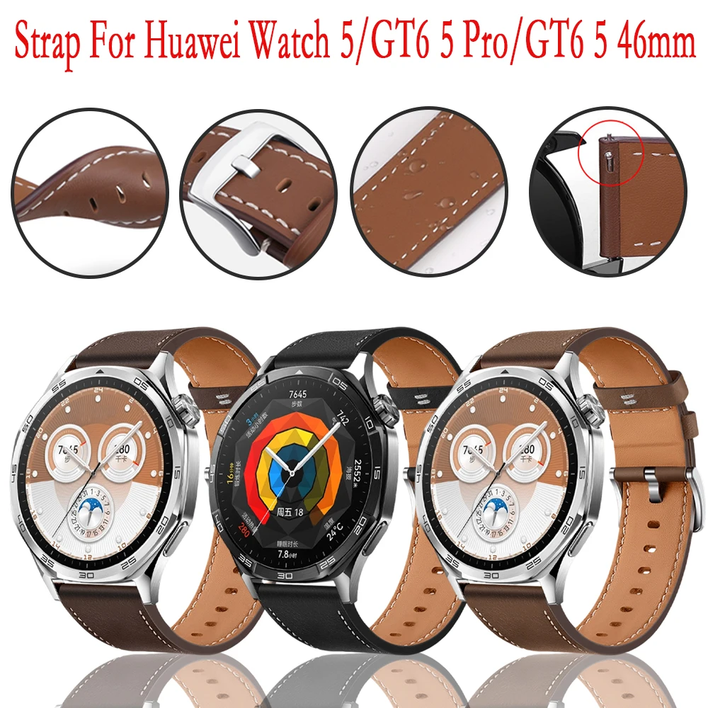 

Кожаный ремешок 22 мм для Huawei Watch 5 GT6/5 Pro GT6/5/4/3 46 мм, деловой универсальный браслет для Huawei GT6 Pro/GT 6, ремешок для часов