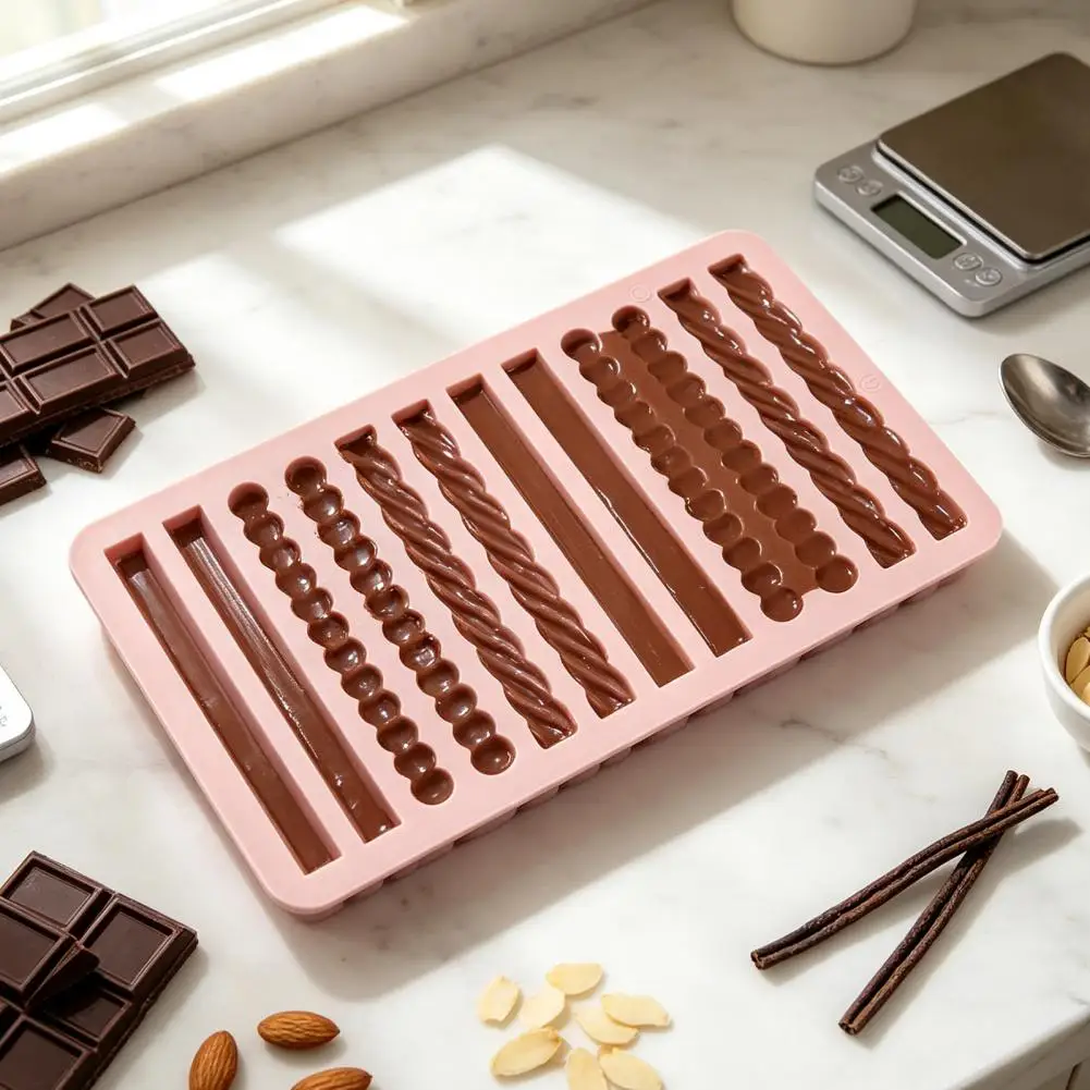 Crayon Casting Silicone Tray Silicone Chocolate Rod Mold Tray 12-cavity Non-stick Baking Mold Heat-resistant Flexible for Oven