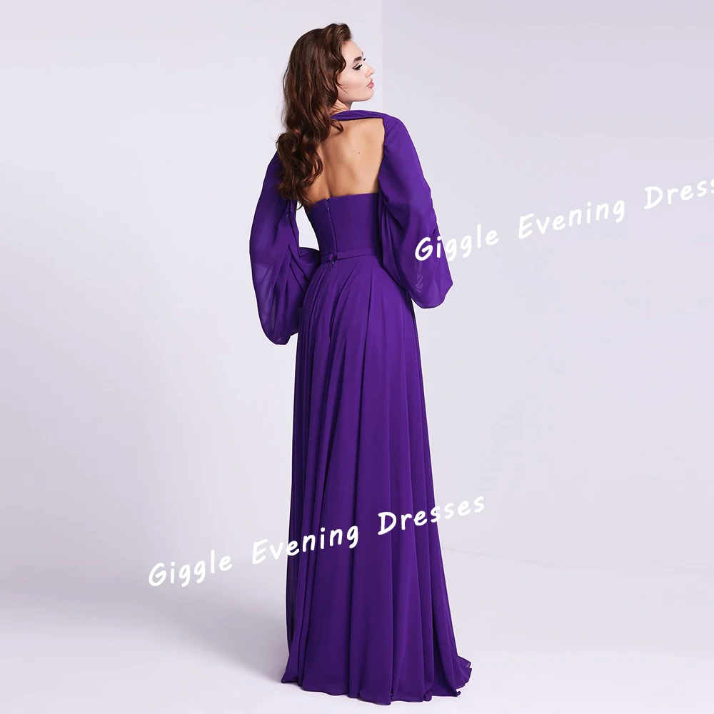 Giggle-vestido drapeado de gasa con cuello redondo para mujer, elegante vestido de graduación árabe saudita sin espalda, vestidos de fiesta de noche hasta el suelo para verano, 2024