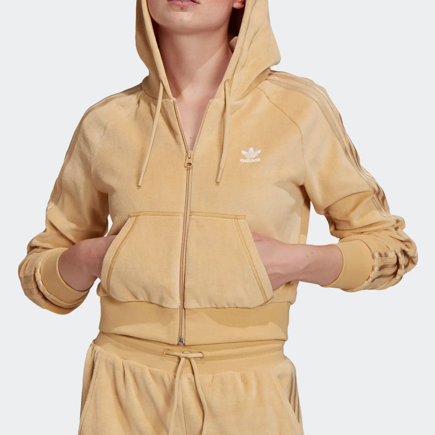 Adidas genuine clover women's velvet retro sports hooded jacket H18826