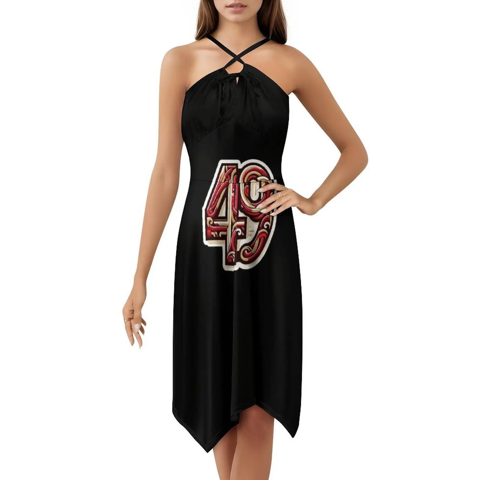 Gaun Liburan Seksi Seni Abstrak 49Ers untuk Wanita Gaun Mini Pesta Pantai Ulang Tahun Nomor 49 Gaun Pesta Abstrak Tim Passion