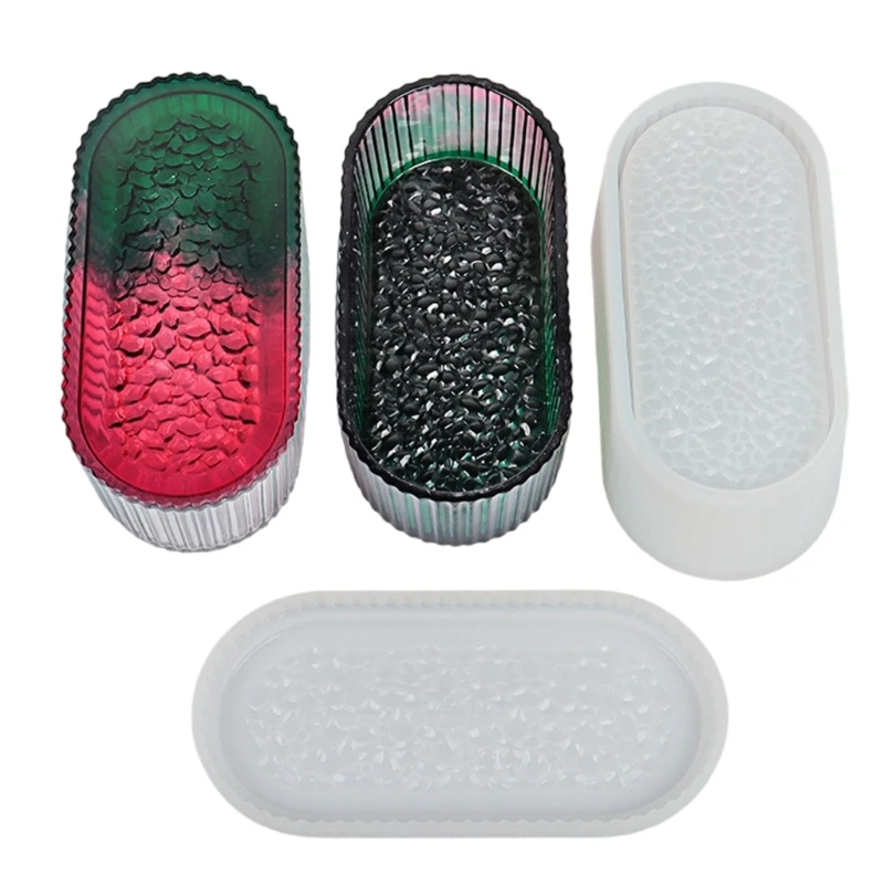 

DIY Diamonds Oval Shaped Storage Box Silicone Mold with Lid Desktop Decoration Handmade Jewelry Container Box Epoxy Resin Mould