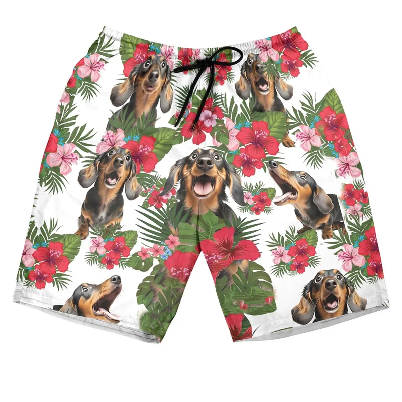 Cute Dachshund Dog Pattern Beach Shorts Quick Dry Hawaiian Shorts For Men Swimming Trunks Street 3d Printing Animal Board Shorts