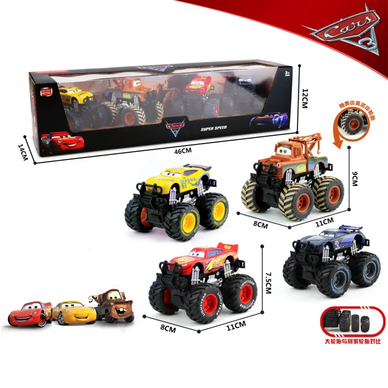 Disney Pixar Cars Off Road Vehicle Pullback Cars 4pcs/set Lightning Mcqueen Alloy Car Model Set Kids Birthday Gift Toys