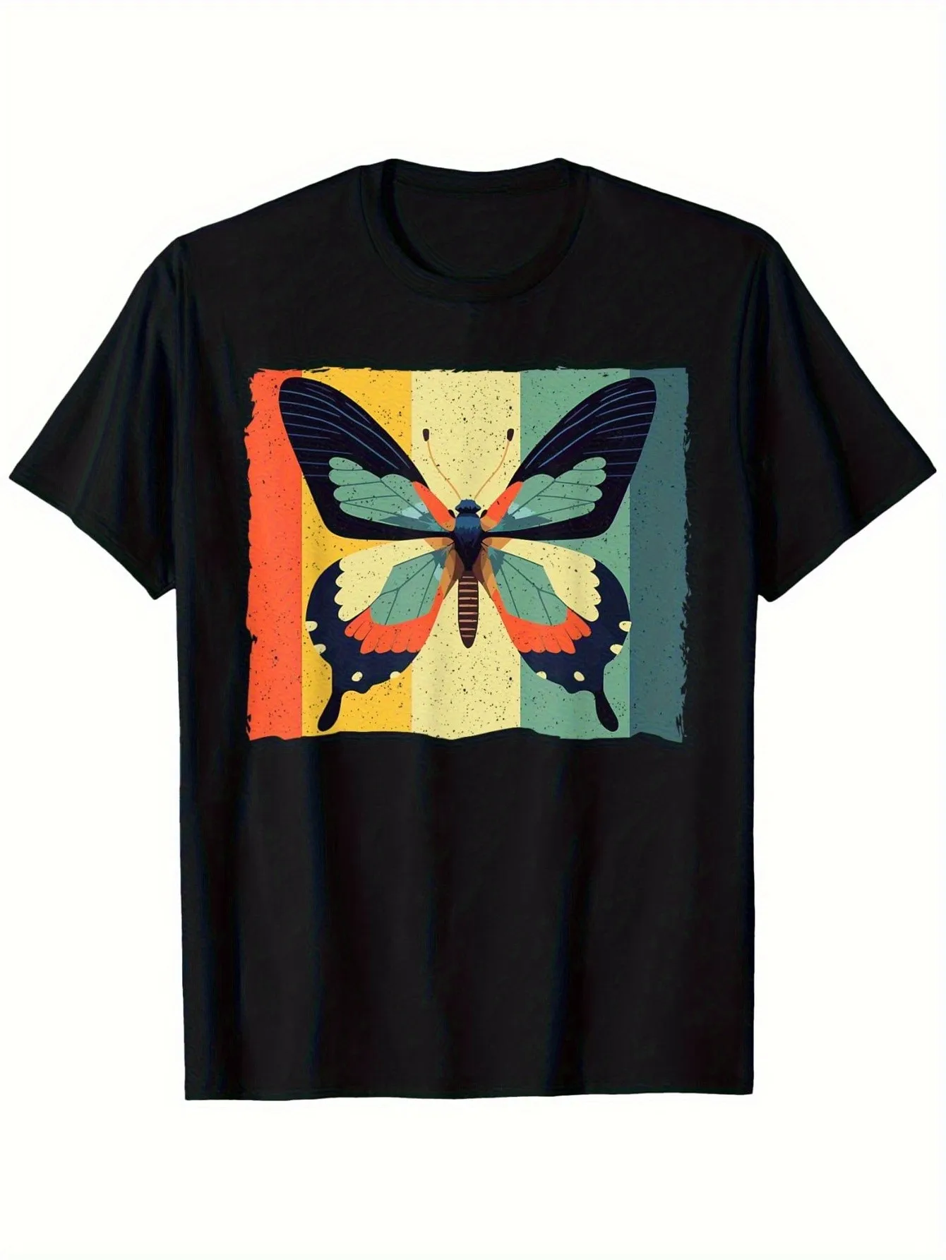 Camiseta clásica con cuello redondo para hombre con patrones turquesa, naranja y amarillo, camiseta suave de manga corta para todos los tiempos, camiseta informal para fiestas, salidas y uso diario, estilo de fin de semana, estampado vibrante, imprescindible para entusiastas de la moda