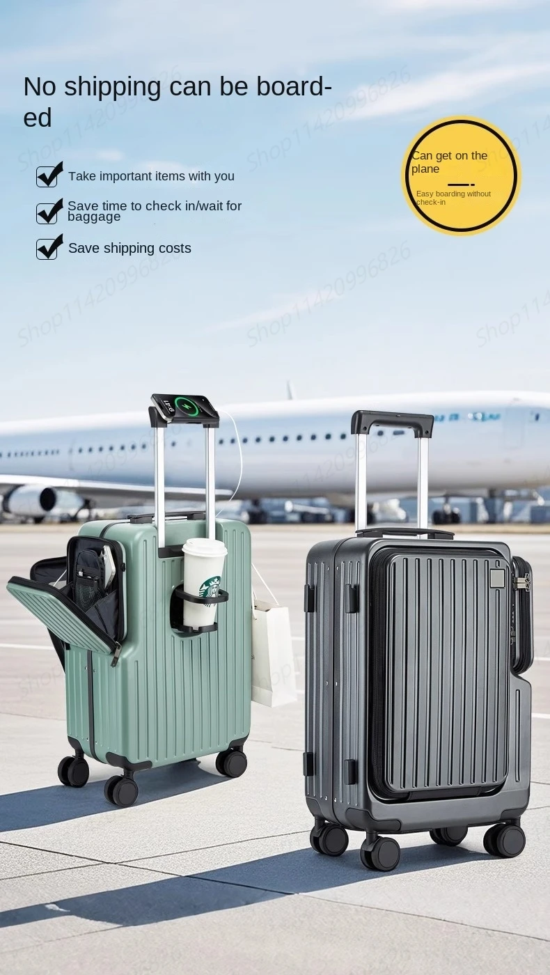 Handgepäck-Koffer mit Vorderöffnung, multifunktionaler Trolley-Koffer, 20-Zoll-Reisekabine, Passwortschloss, Gepäckkoffer, Reisetaschen – Detail 2