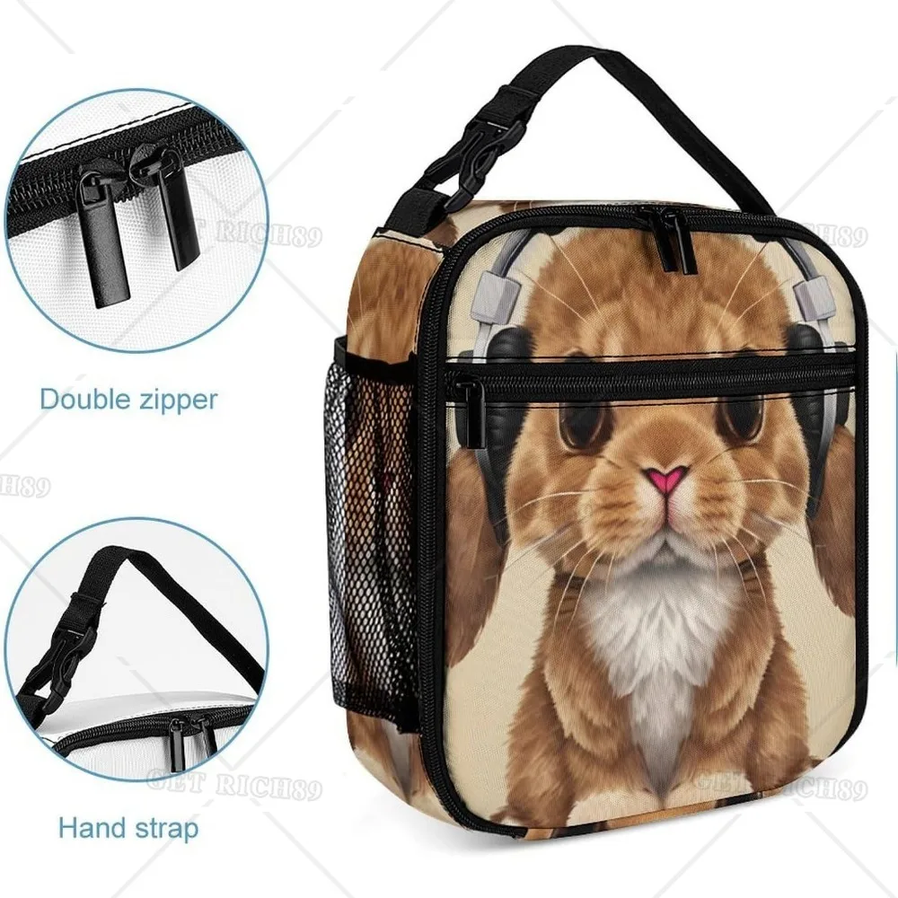 Kopfhörer Hase Kaninchen Kunst wieder verwendbare Lunch Bag auslaufs ichere Lunch Eimer Container für Frauen Erwachsene Kinder arbeiten Outdoor-Reise Picknick