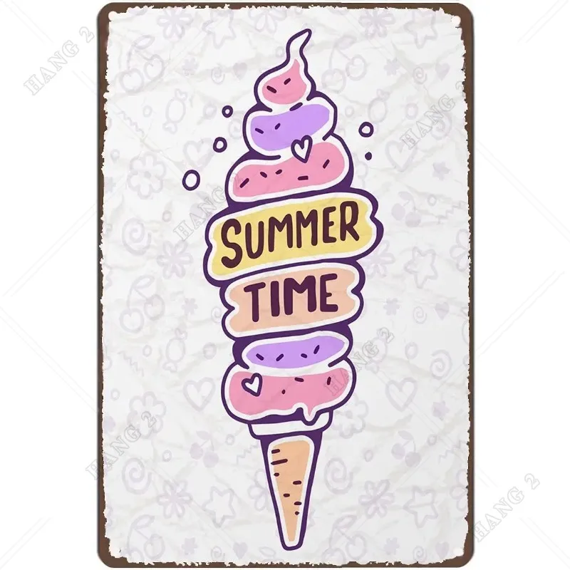 Metal Tin Retro Sign Vintage Ice Cream Art Print Poster Summer Time Dessert Garden Home Horticulture Wall Decor