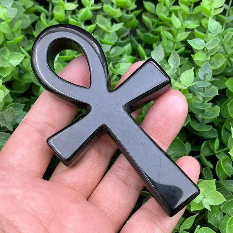 Natural Healing Obsidian Anka Black Crystal Cross Egyptian Ankh Life Symbol Hand Carved Crafts Orgone For Meditation Stone