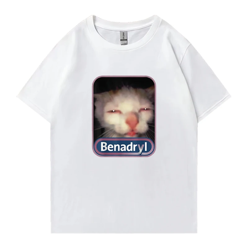 Hot Cute Kawaii Benadryl Meme Cat Funny T-Shirt Hip Hop short sleeve t-shirts