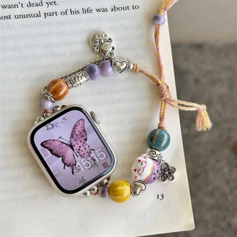 

Corded Ceramic Lucky Cat Compatible iWatch Strap 38mm 40mm 41mm 42mm 44mm 45mm 49mm Fashion Strap