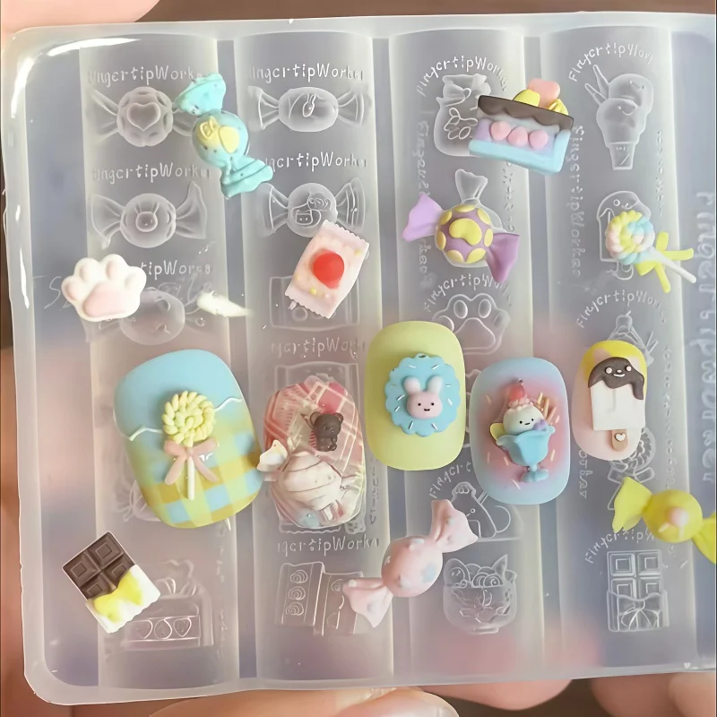 Cute Cartoon Candy Cookie Chocolate Design Transparent Silicone Nail Art Mold Single Piece for Nail Polish Beauty Enthusiasts