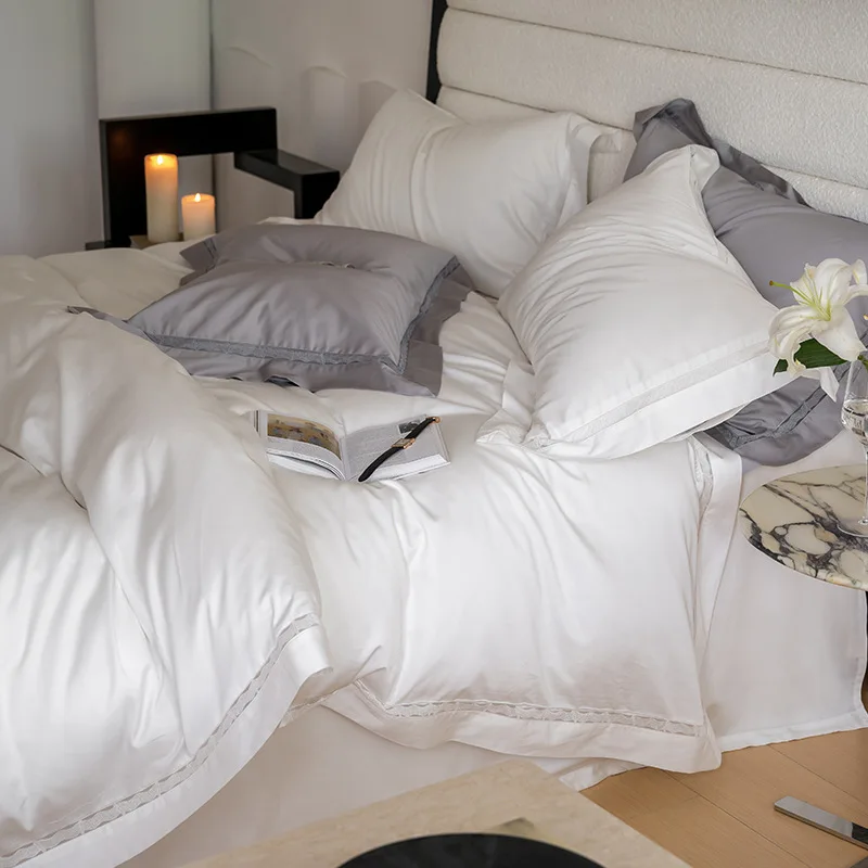 

Tencel cotton hollow four piece set, sleeping naked, light luxury, high end simple bed kit