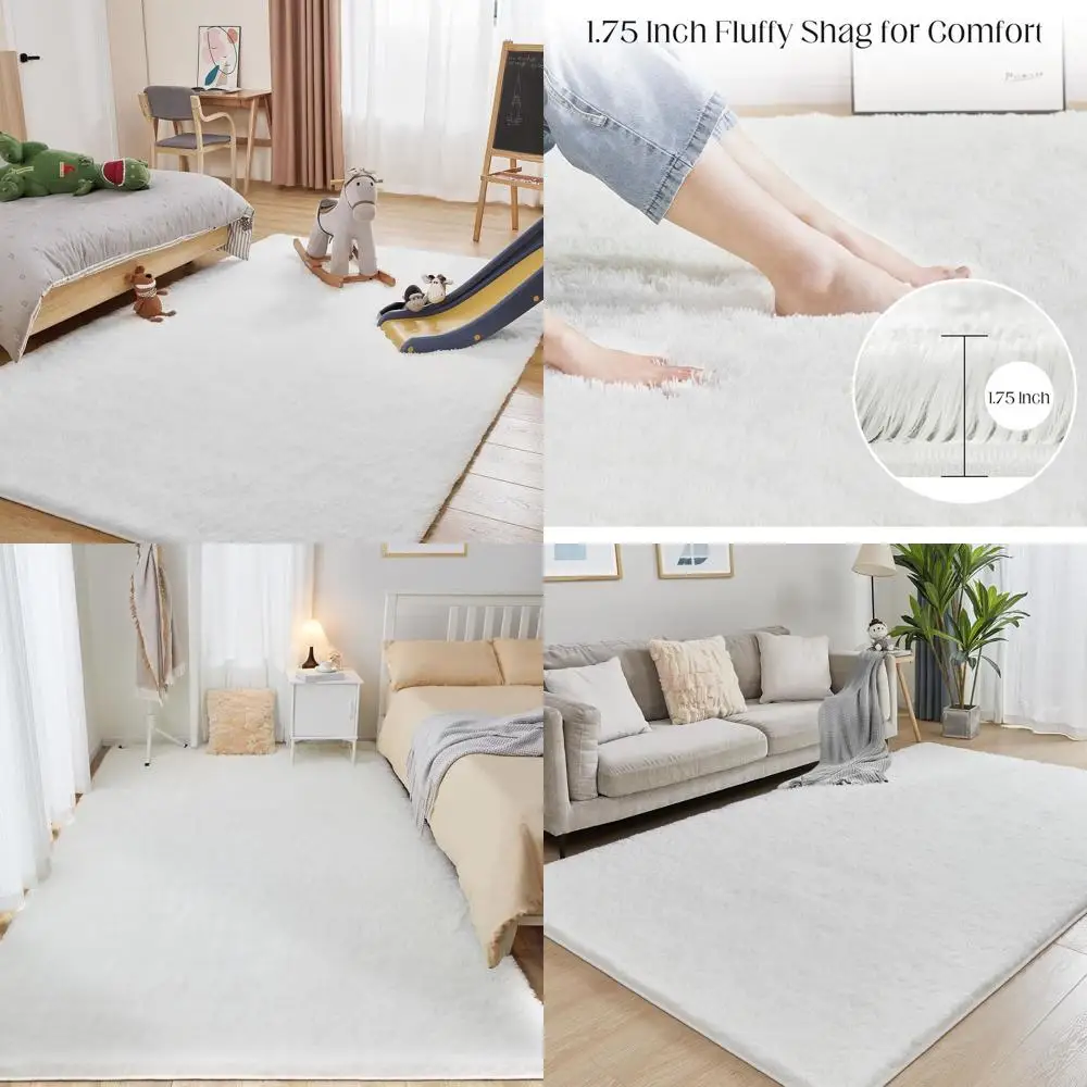 

Fluffy 8x10 White Shag Rug, Non-Slip Indoor Carpet for Bedroom, Living Room, and Nursery Decor